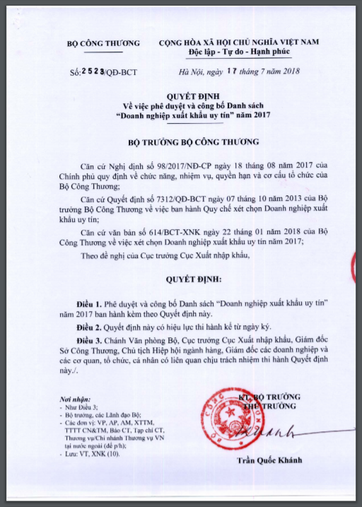 Doanh nghiệp xuất khẩu uy tín 2017 - Công ty Cổ Phần Nhựa Châu Âu