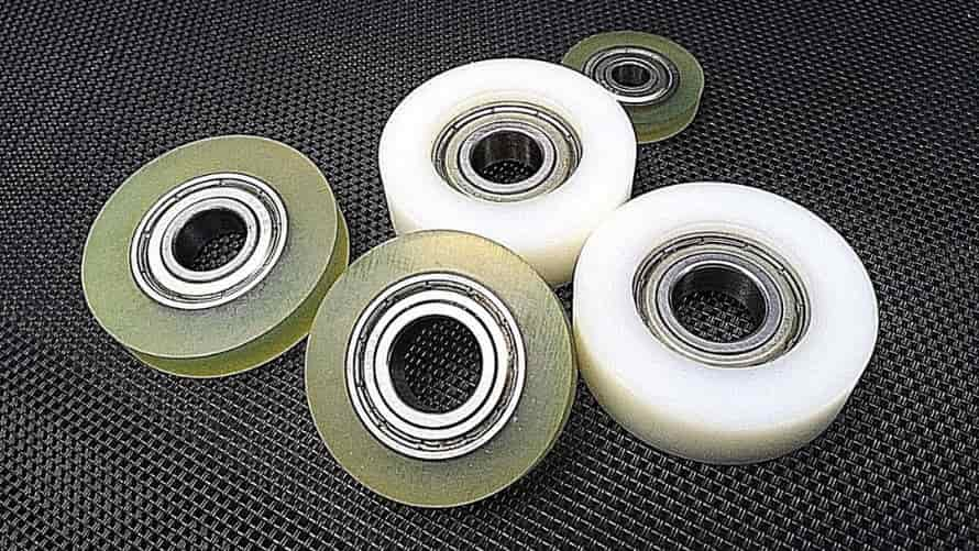 Nylon injection molding is used in bearings and rollers. 