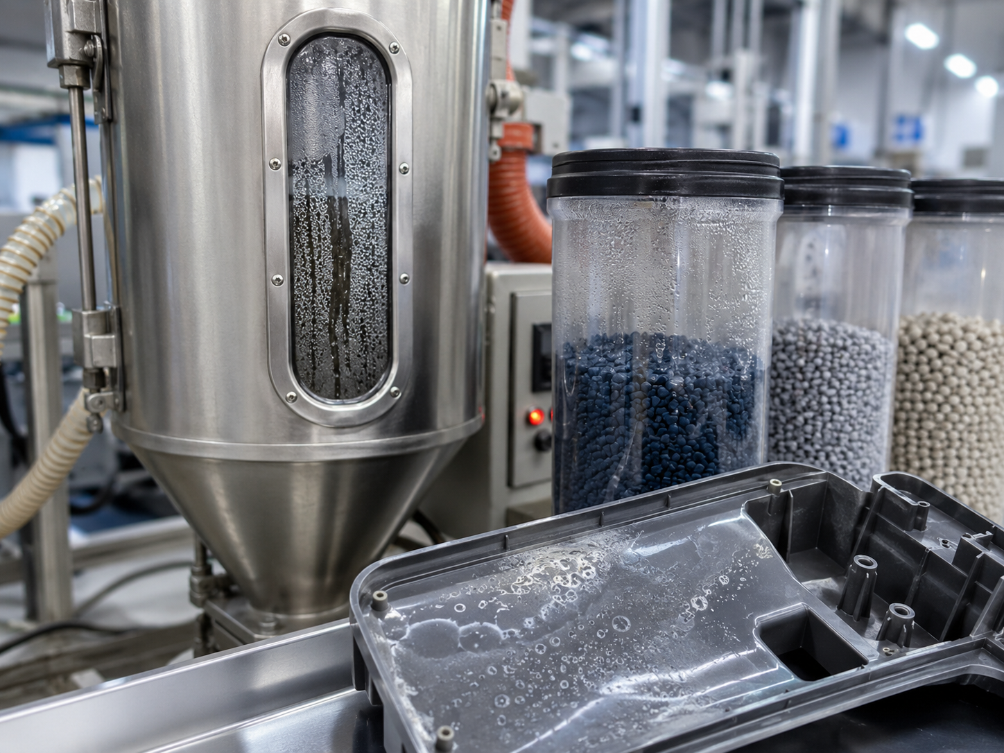 Moisture-contaminated plastic raw materials and common surface defects
