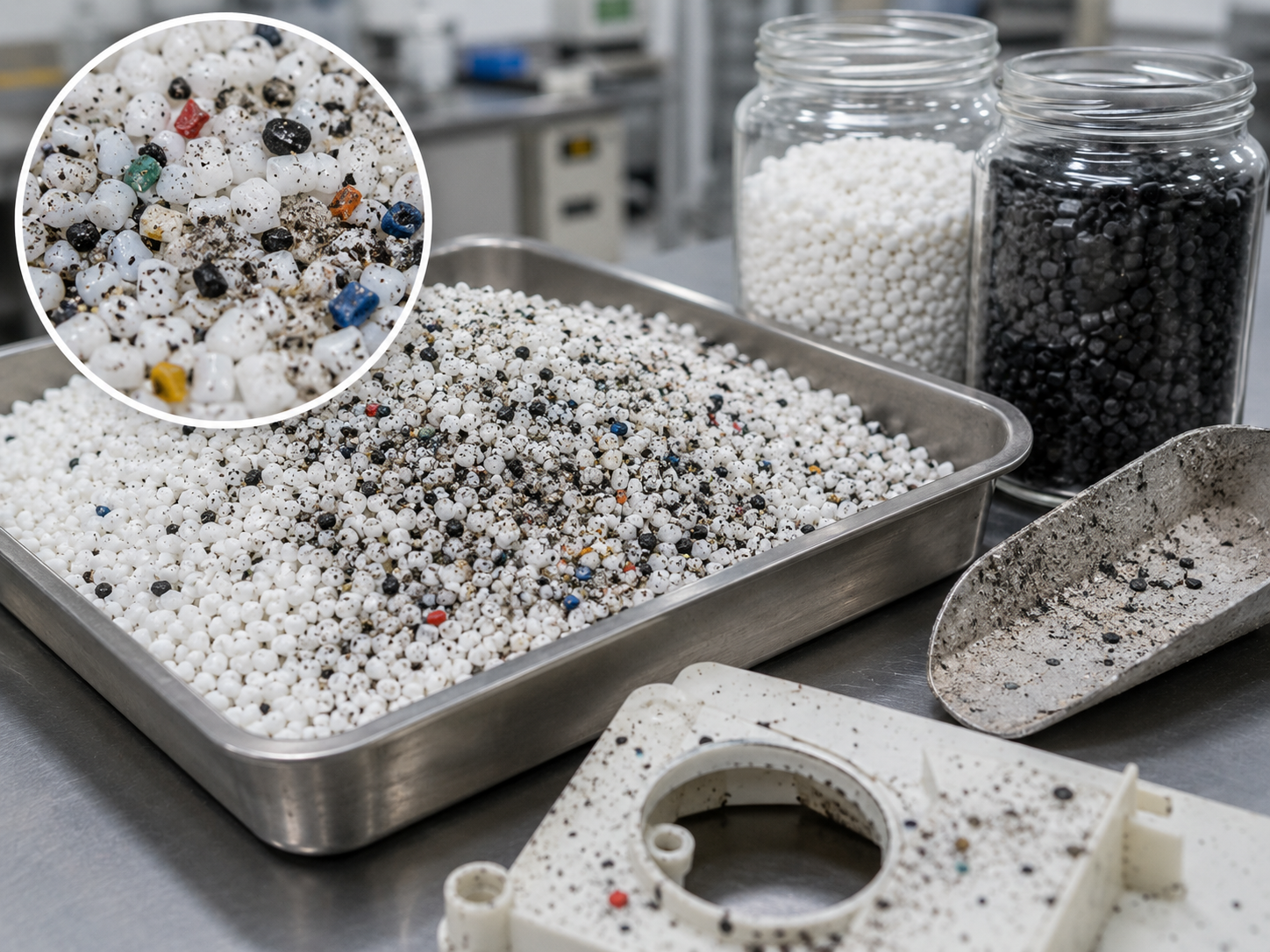 Allowing plastic raw materials to become contaminated or unevenly mixed