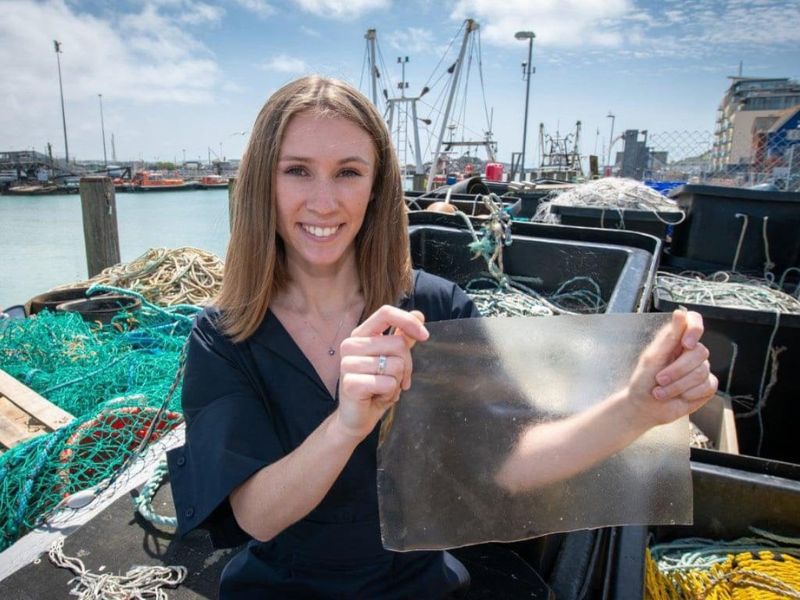 The British product designer Lucy Hughes created the bioplastic from fish scales.